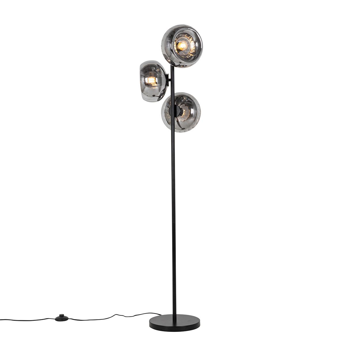 Podna lampa u stilu art deco crna s dimnim staklom 3 svjetla - Ayesha
