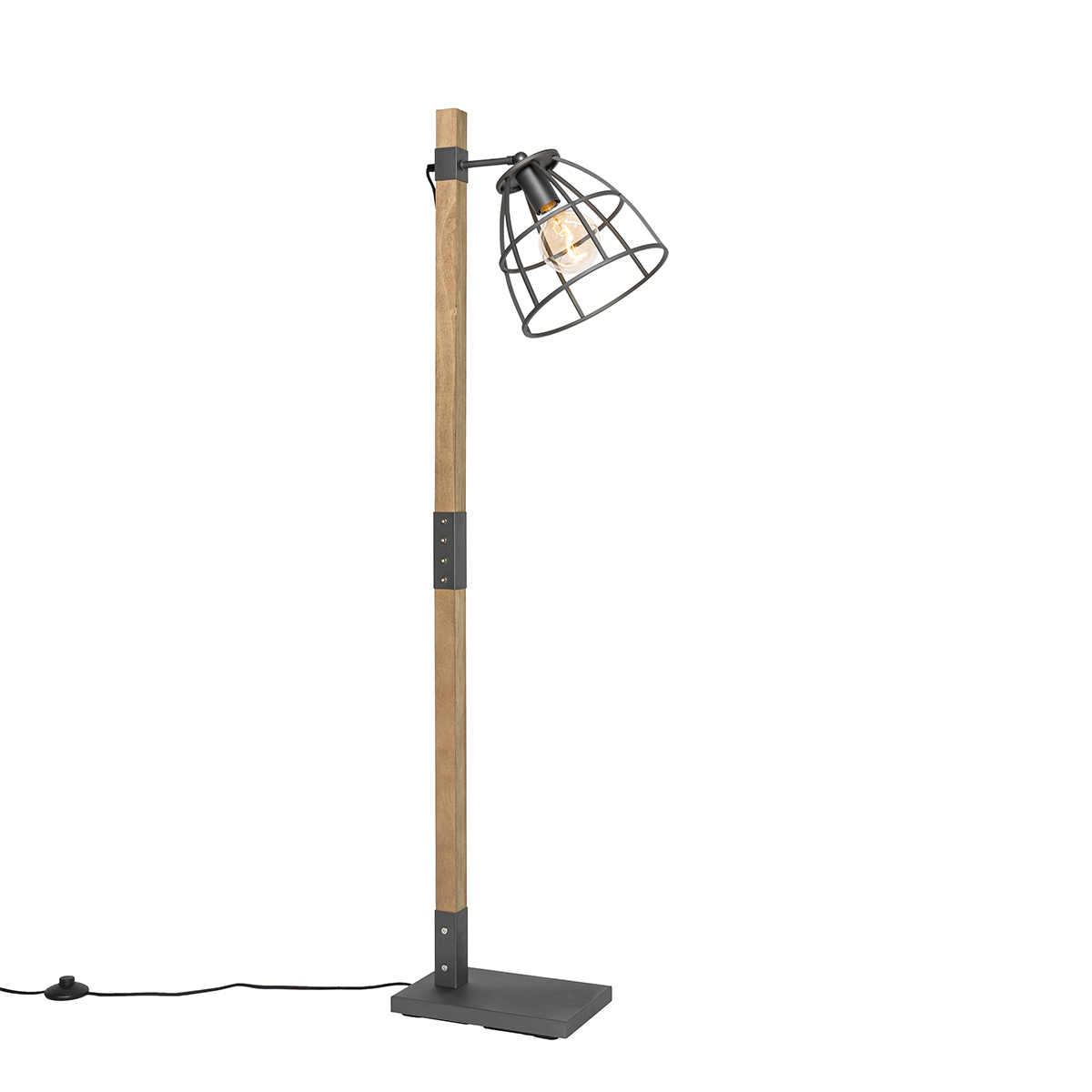 Industrijska podna lampa tamno siva s drvom - Arthur