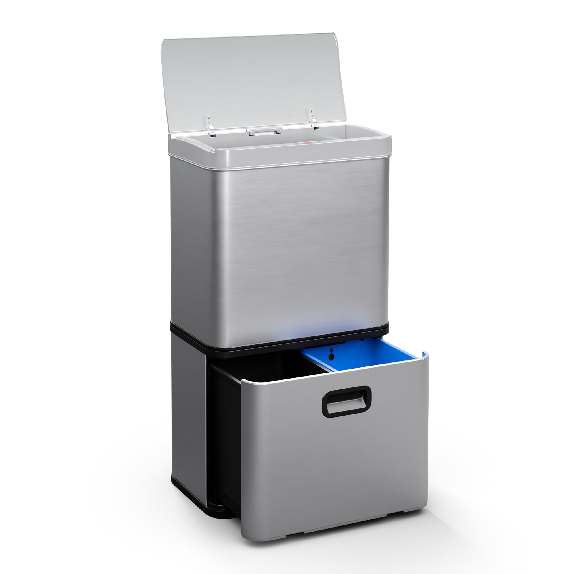 Klarstein Bez dodira, kanta za otpatke na senzor, 56 l, nehrđajući čelik, 3 kante, Soft-Close zatvaranje, baterijsko napajanje, LED zaslon, timer