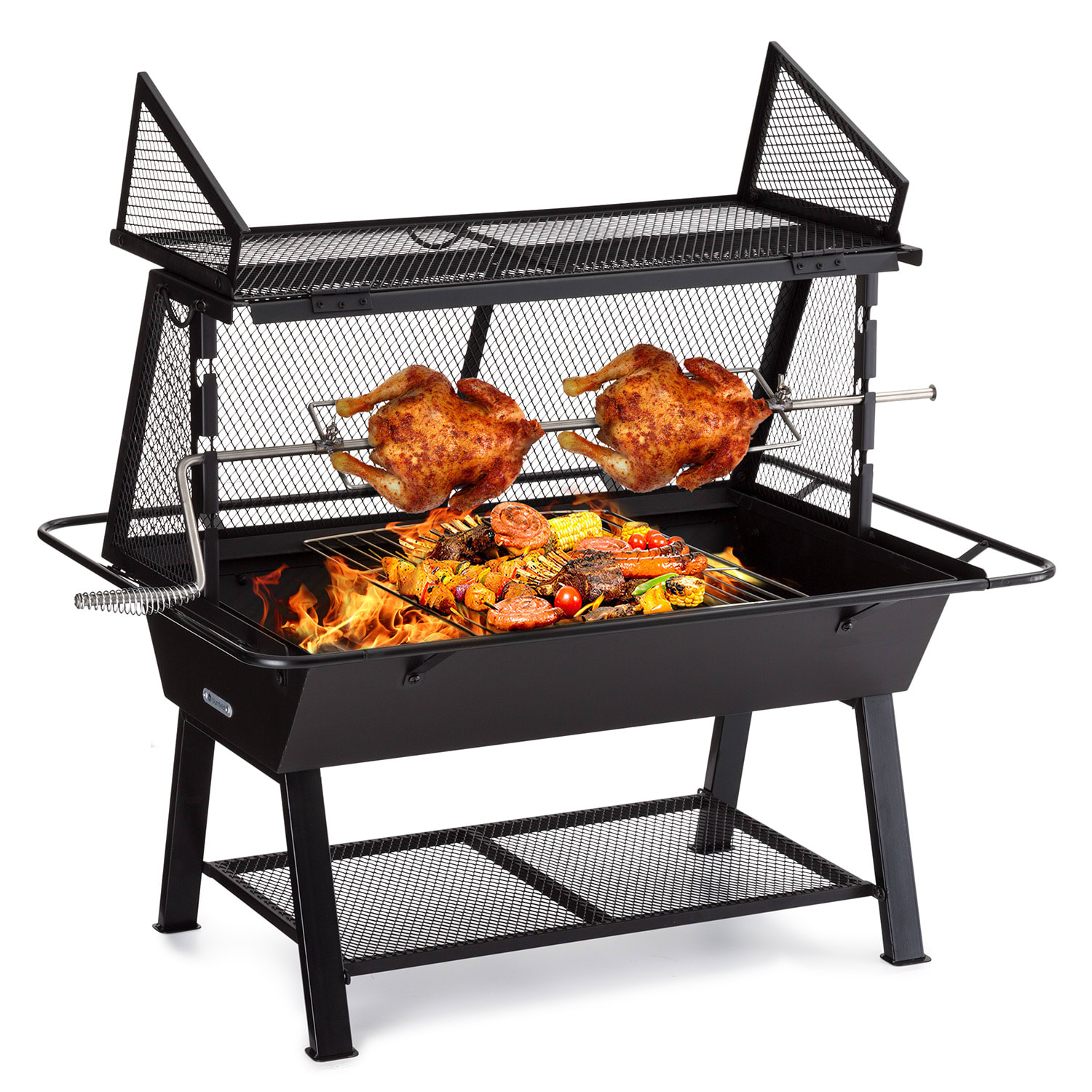 Blumfeldt Milos Alto, rotirajući roštilj, čelična konstrukcija otporna na toplinu, odjeljak za drva