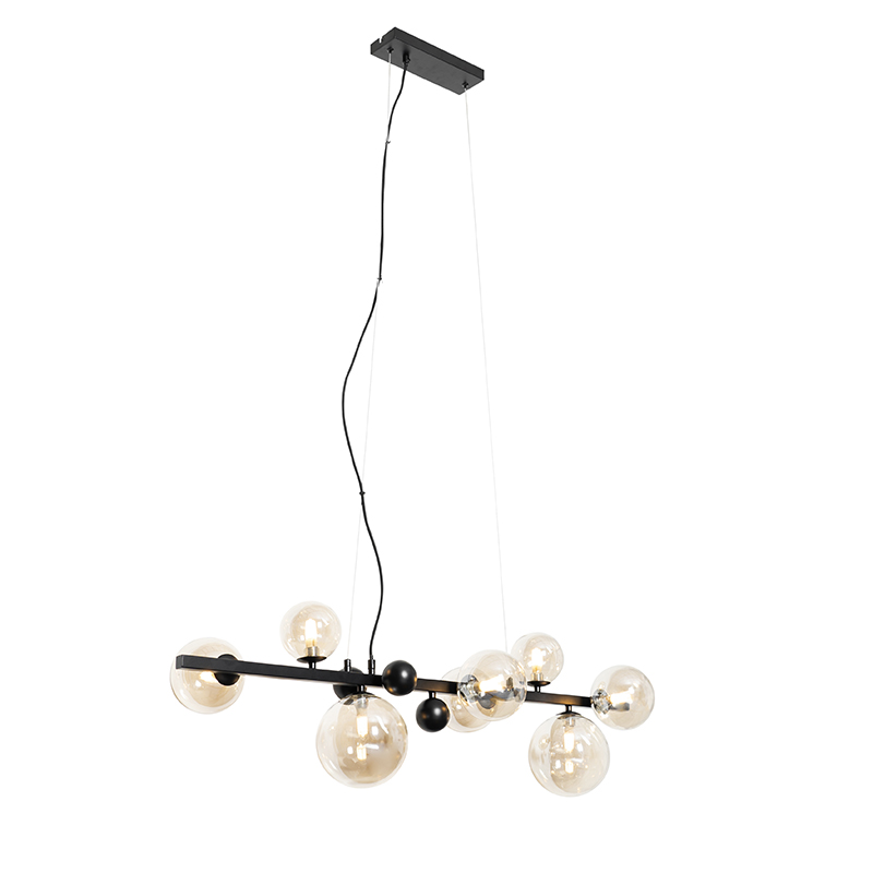 Art Deco viseća svjetiljka crna s jantarno staklom 8-svjetala - David