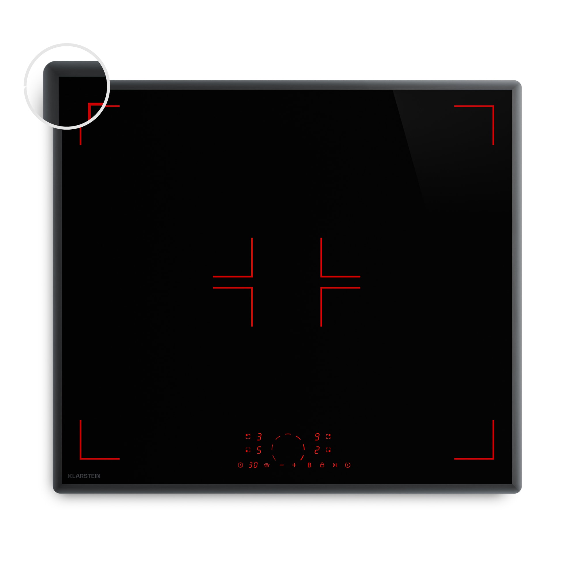 Klarstein Indukcijska ploča za kuhanje RedFlame | Moderna, elegantna i snažna | 4 zone za kuhanje | 7000 W | 60 cm