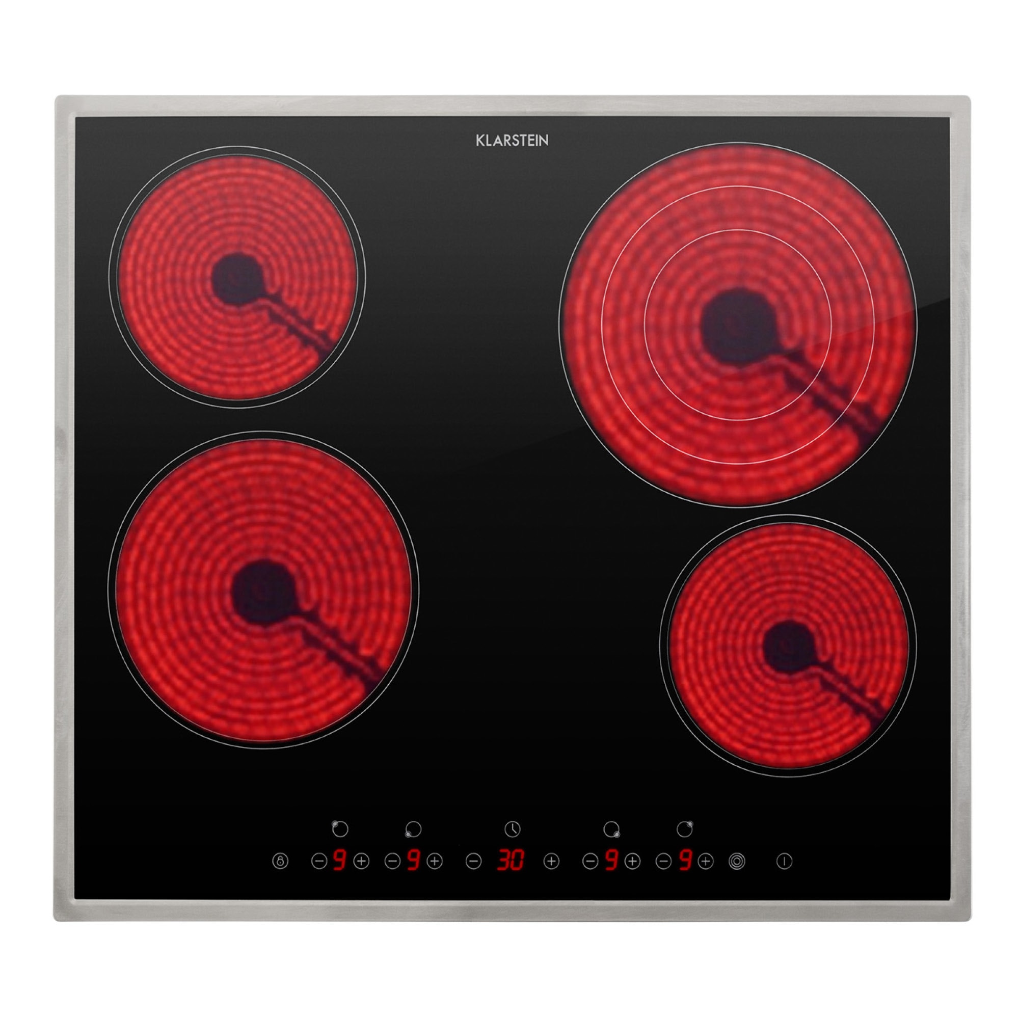 Klarstein Virtuosa 4 Prime, ugradbena ploča za kuhanje, 4 zone, 6500W, staklokeramika, okvir od nehrđajućeg čelika